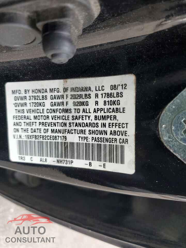 HONDA CIVIC 2012 - 19XFB2F82CE087179