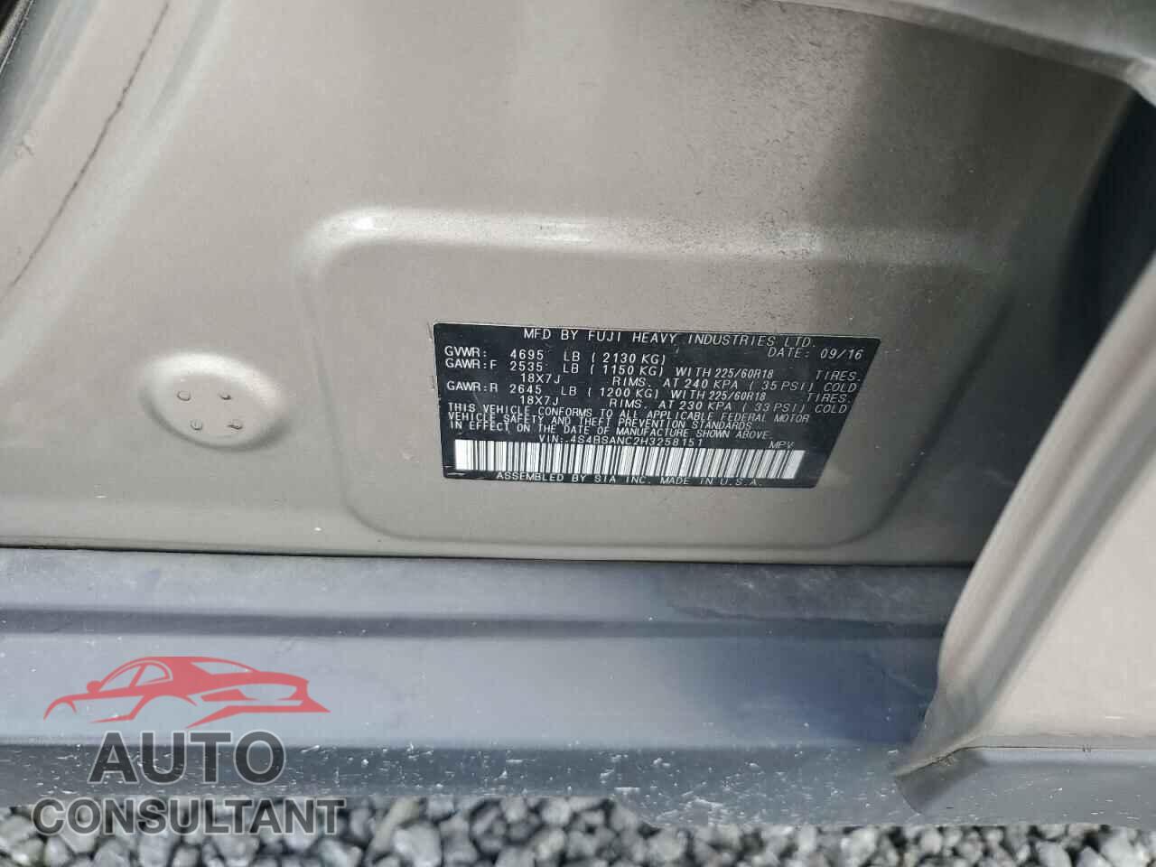 SUBARU OUTBACK 2017 - 4S4BSANC2H3258151