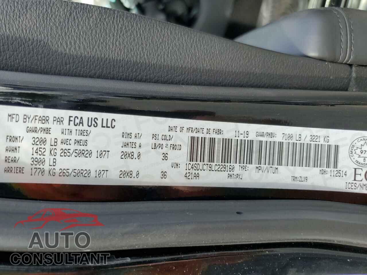 DODGE DURANGO 2020 - 1C4SDJCT9LC229160