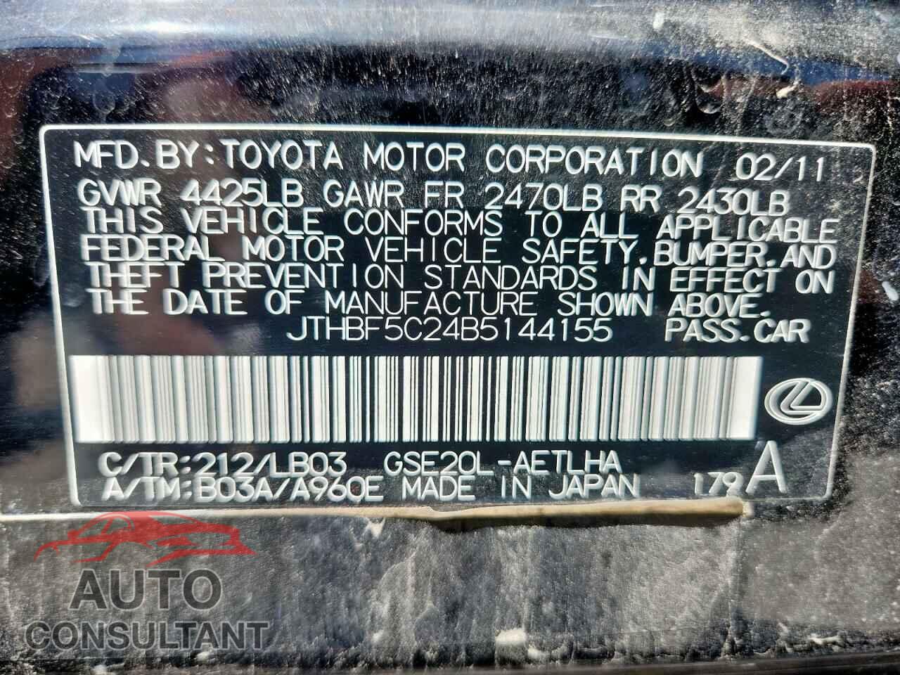 LEXUS IS 2011 - JTHBF5C24B5144155