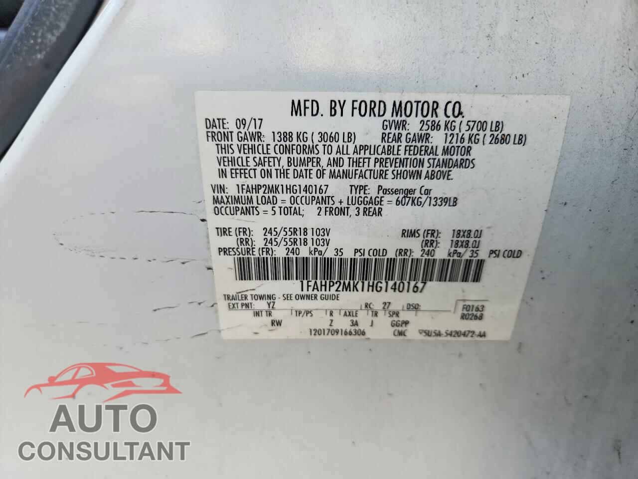 FORD TAURUS 2017 - 1FAHP2MK1HG140167