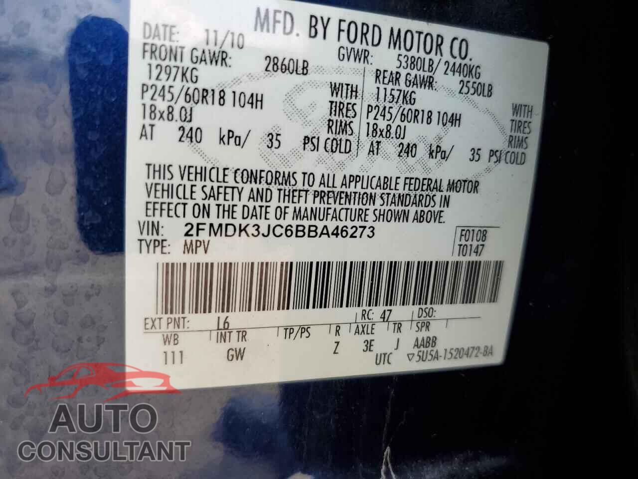 FORD EDGE 2011 - 2FMDK3JC6BBA46273