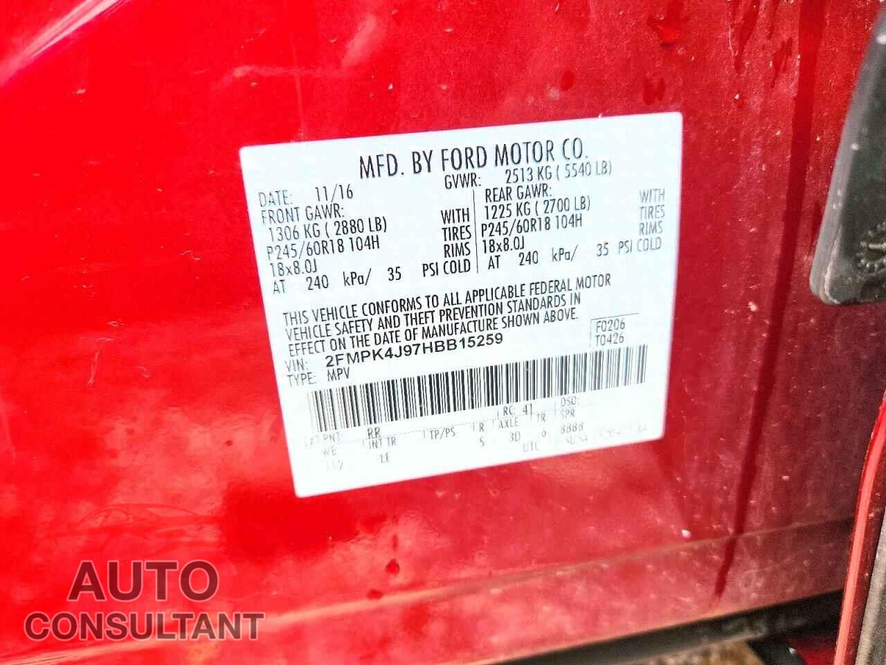 FORD EDGE 2017 - 2FMPK4J97HBB15259