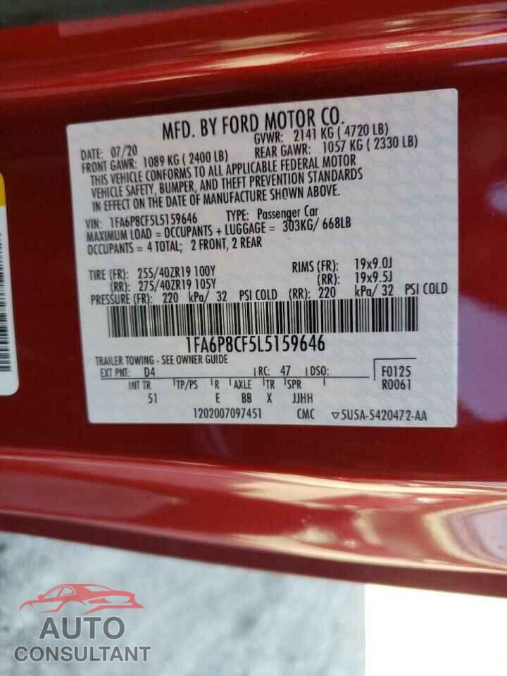 FORD MUSTANG 2020 - 1FA6P8CF5L5159646