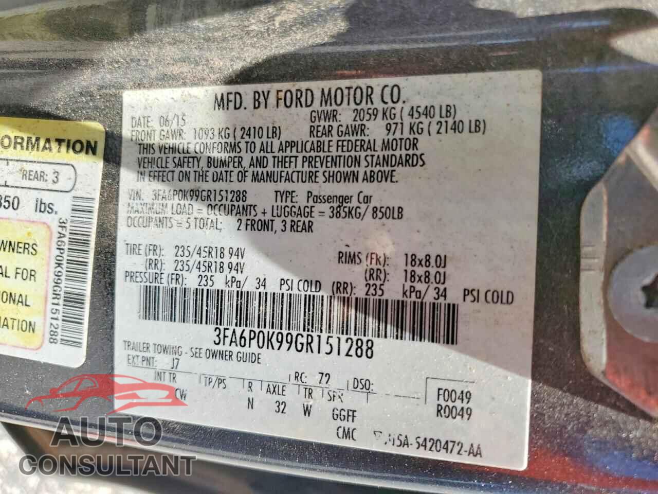 FORD FUSION 2016 - 3FA6P0K99GR151288