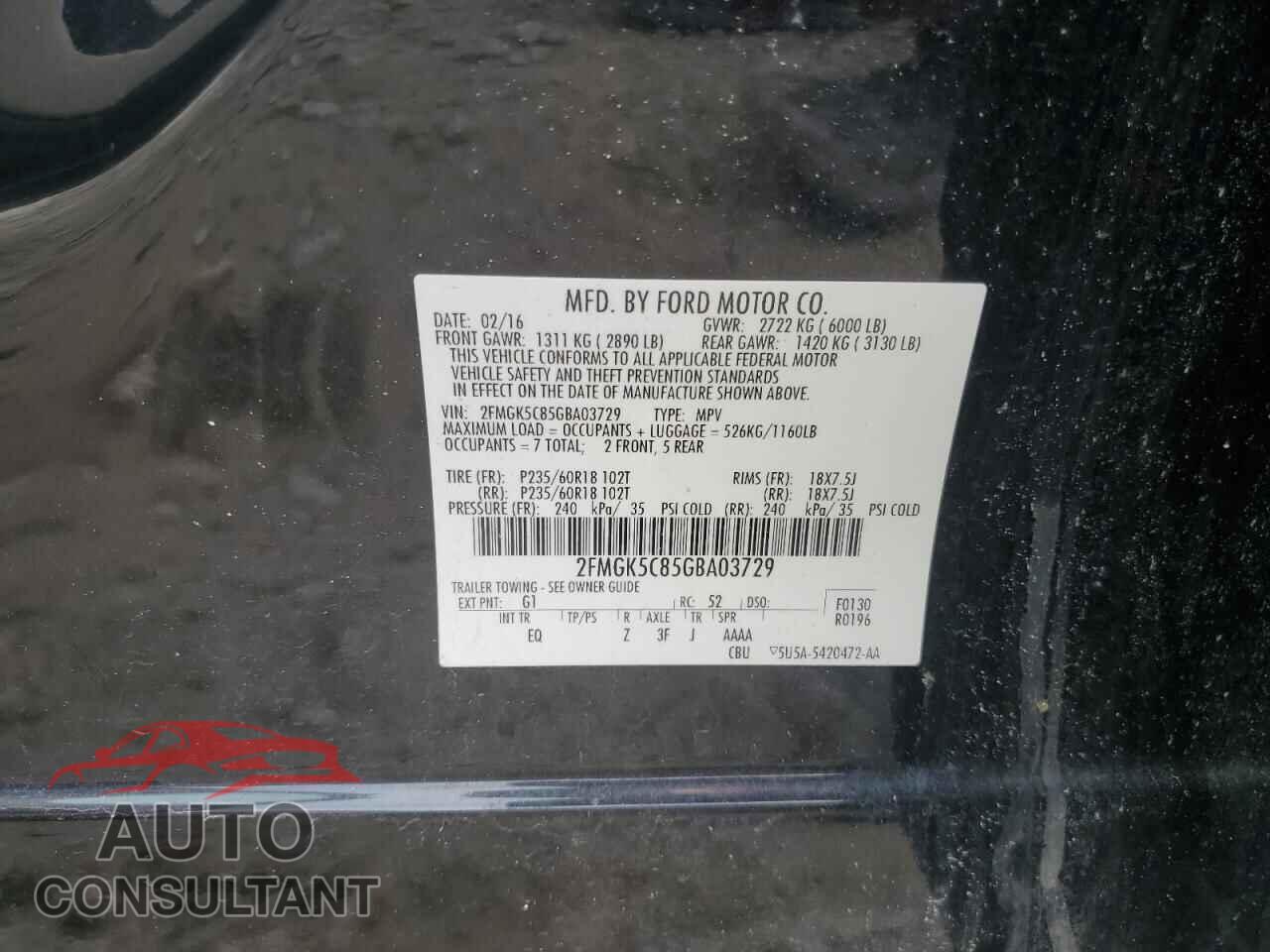 FORD FLEX 2016 - 2FMGK5C85GBA03729