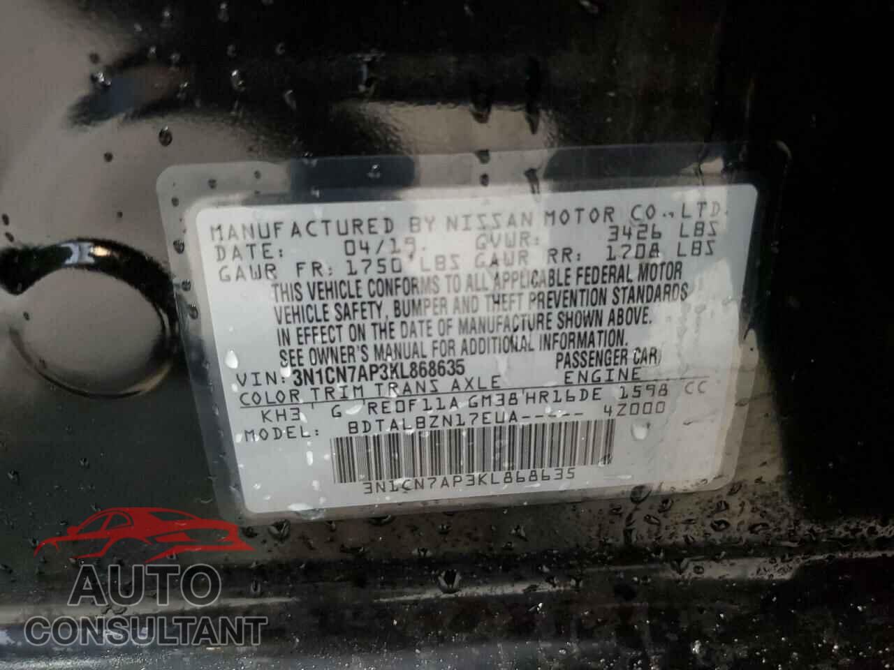 NISSAN VERSA 2019 - 3N1CN7AP3KL868635