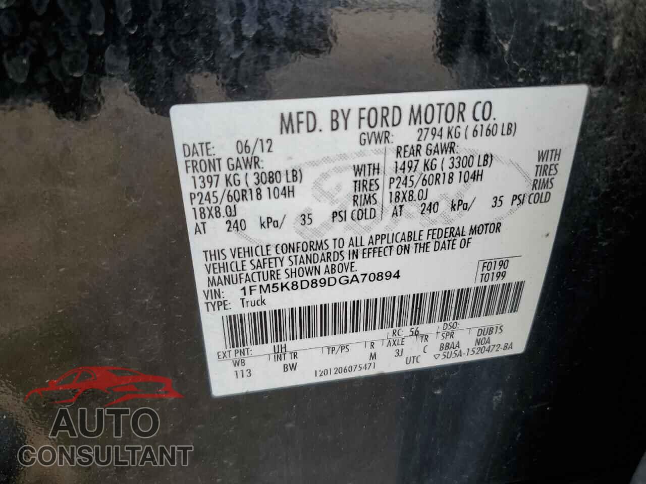FORD EXPLORER 2013 - 1FM5K8D89DGA70894