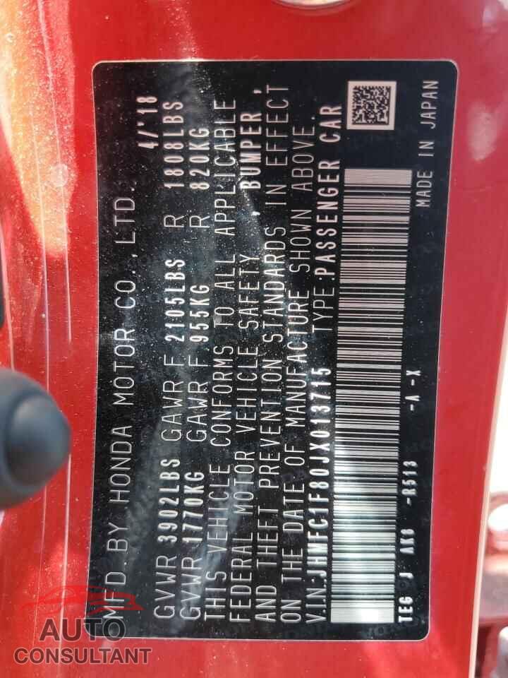 HONDA CIVIC 2018 - JHMFC1F80JX013715