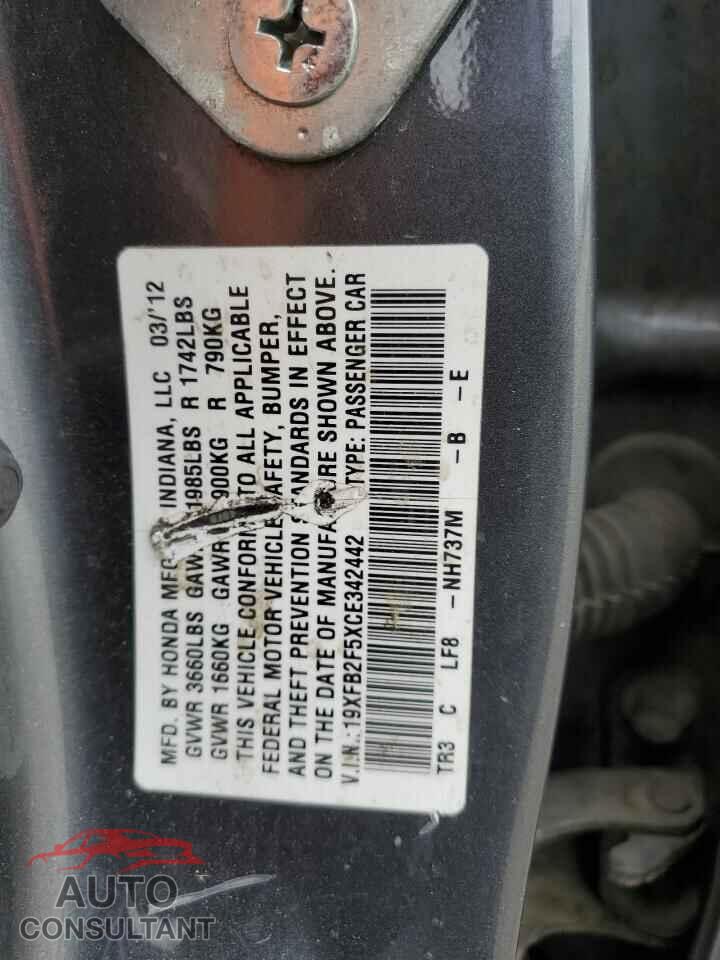 HONDA CIVIC 2012 - 19XFB2F5XCE342442