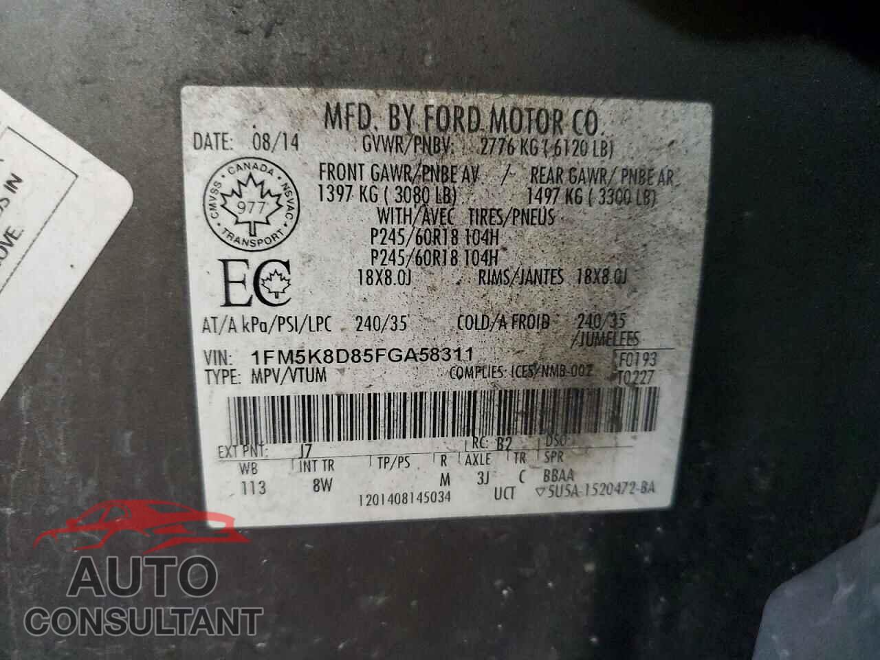 FORD EXPLORER 2015 - 1FM5K8D85FGA58311