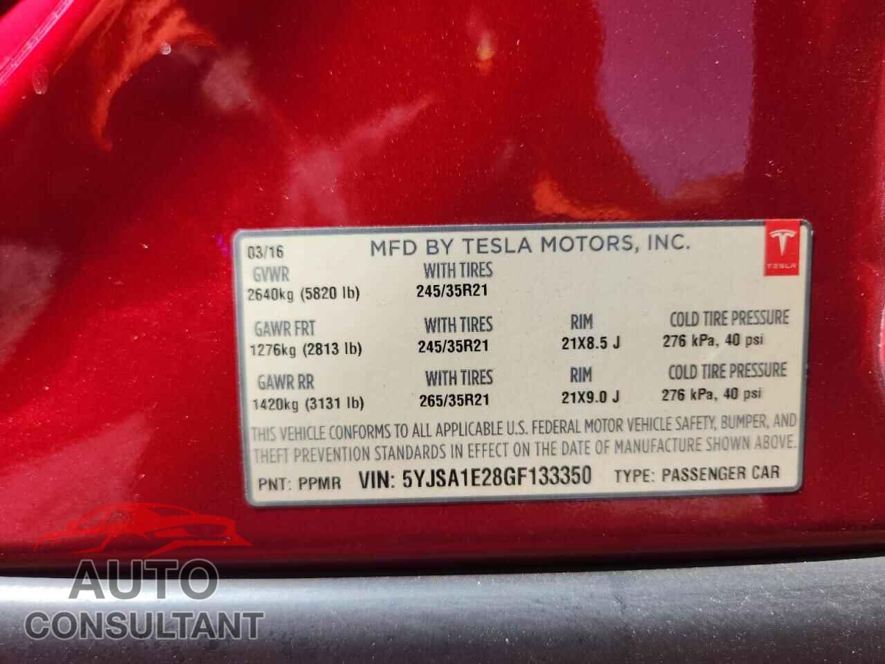 TESLA MODEL S 2016 - 5YJSA1E28GF133350