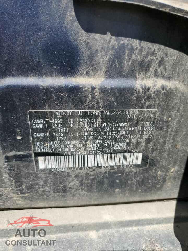 SUBARU OUTBACK 2015 - 4S4BSBFC4F3281738