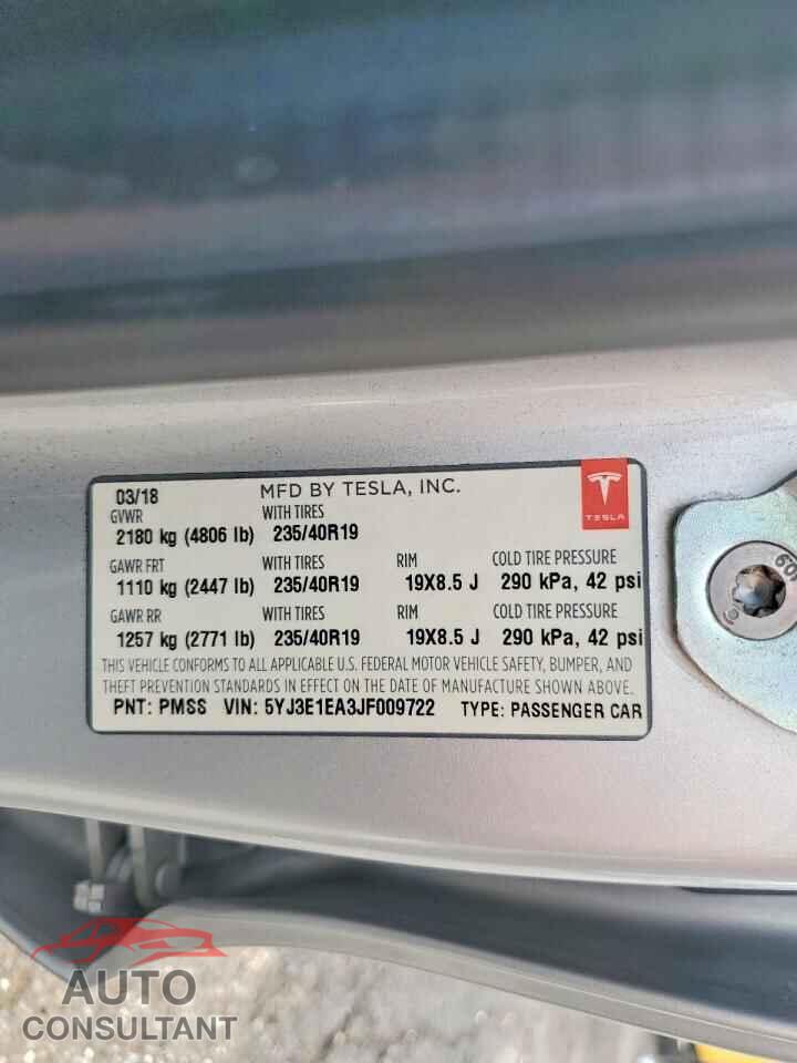 TESLA MODEL 3 2018 - 5YJ3E1EA3JF009722