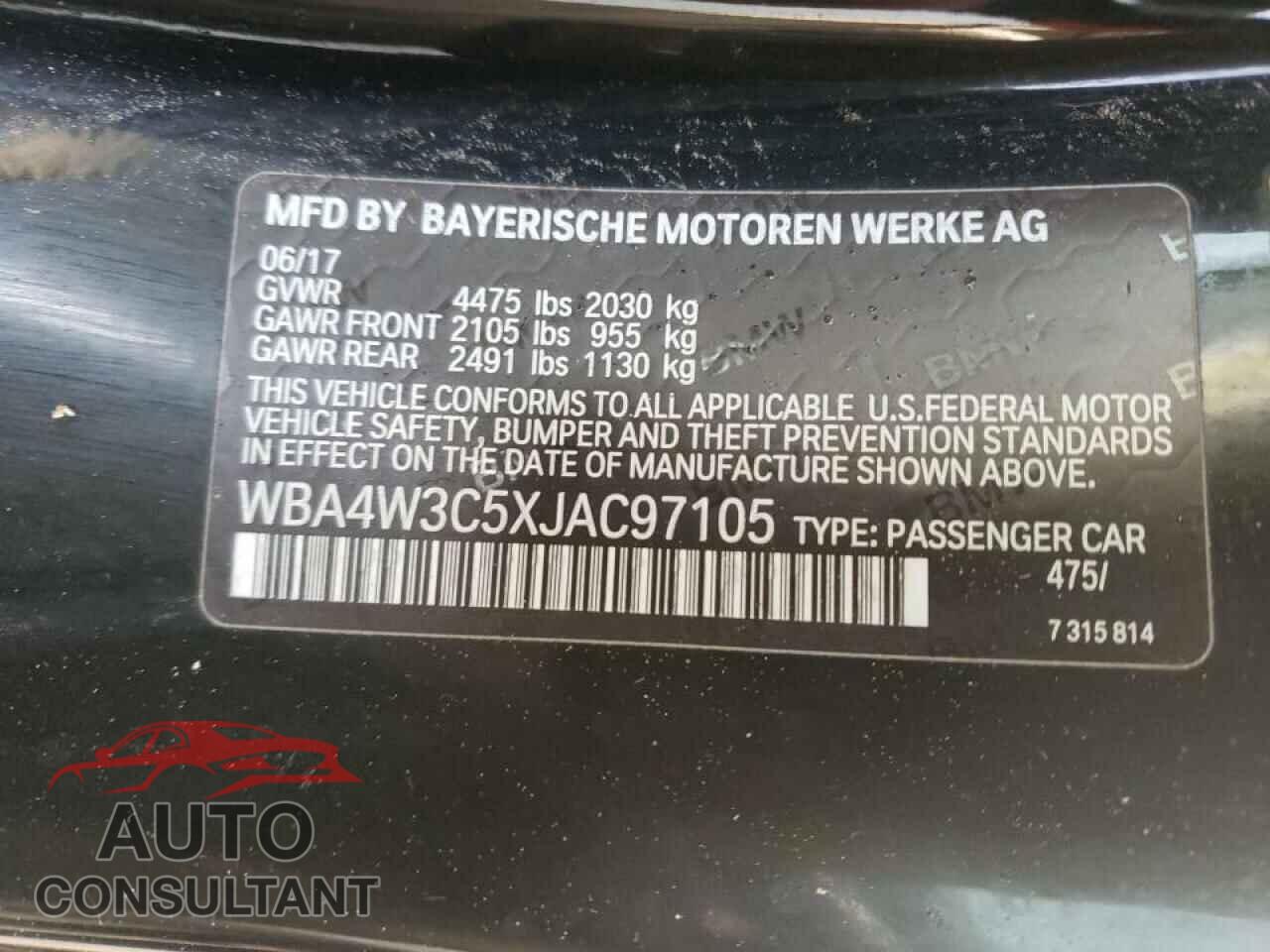 BMW 4 SERIES 2018 - WBA4W3C5XJAC97105