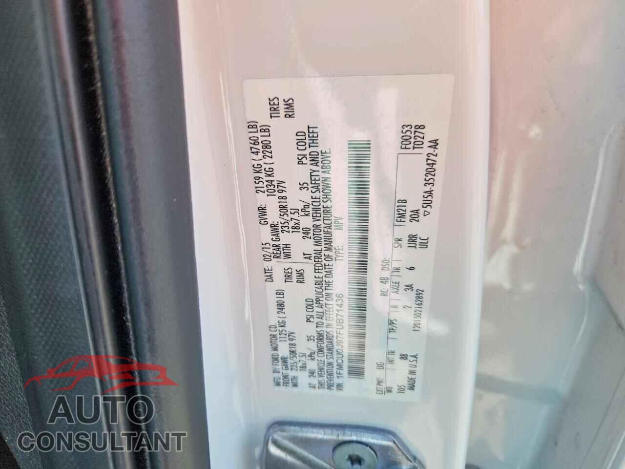 FORD ESCAPE 2015 - 1FMCU0J97FUB71436