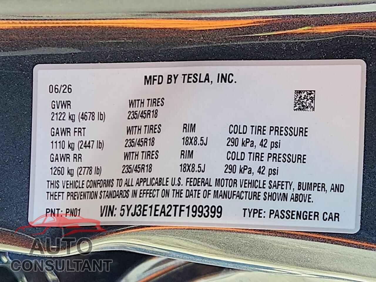 TESLA MODEL 3 2026 - 5YJ3E1EA2TF199399