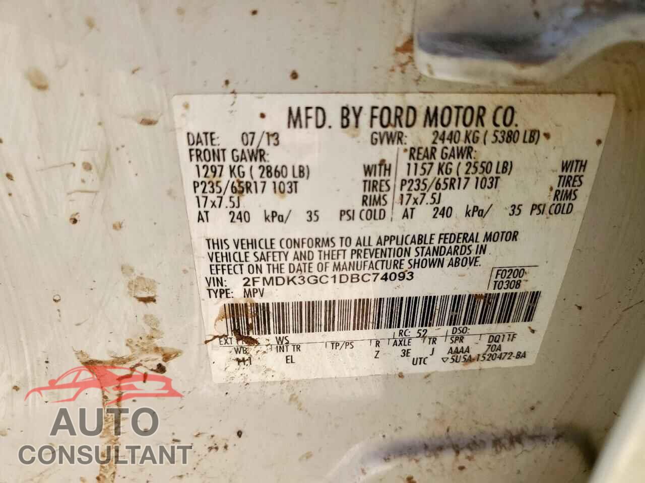 FORD EDGE 2013 - 2FMDK3GC1DBC74093