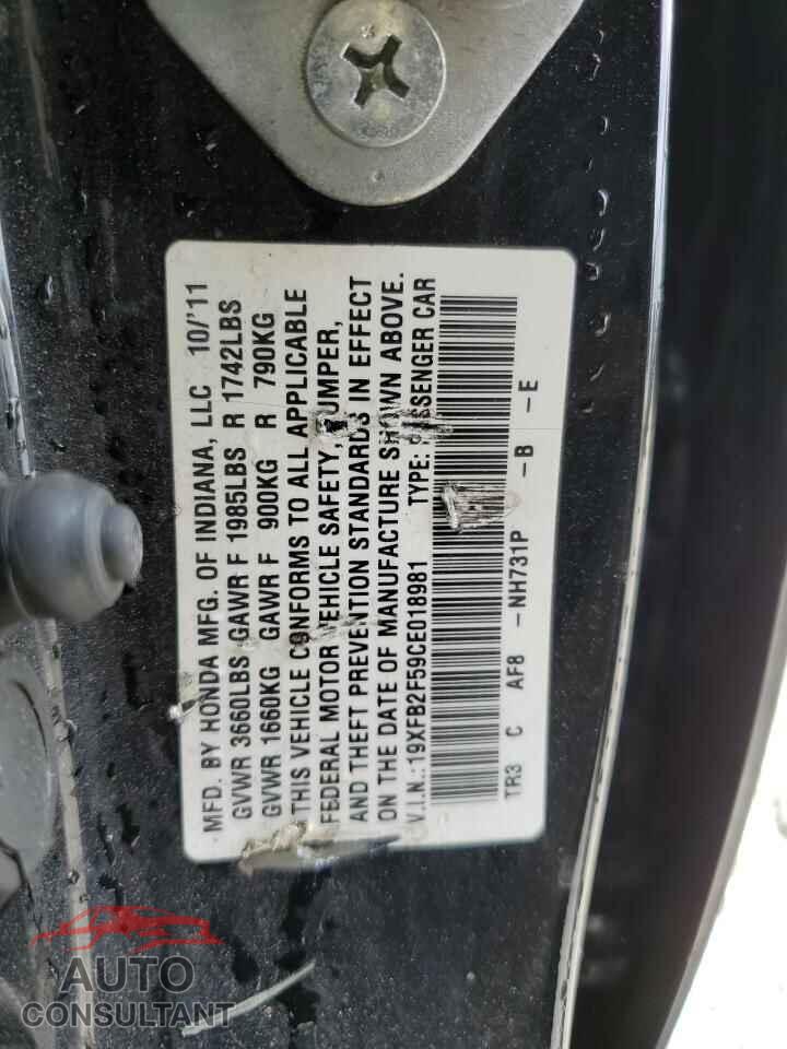 HONDA CIVIC 2012 - 19XFB2F59CE018981