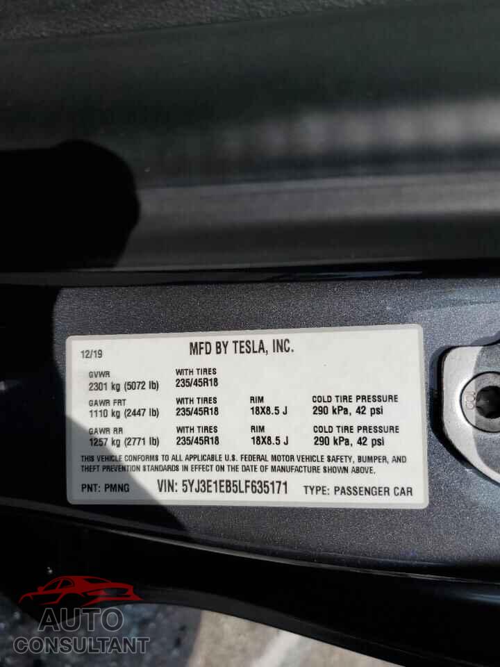 TESLA MODEL 3 2020 - 5YJ3E1EB5LF635171