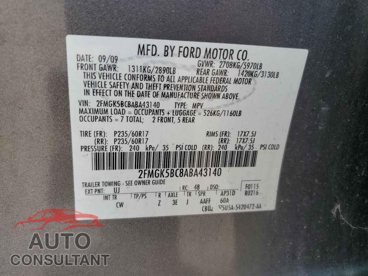 FORD FLEX 2010 - 2FMGK5BC8ABA43140