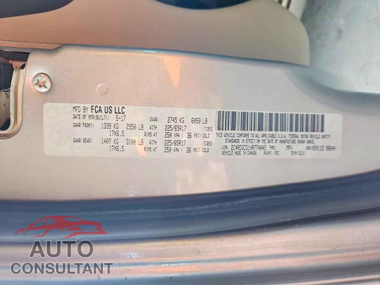 DODGE CARAVAN 2017 - 2C4RDGCG1HR774045