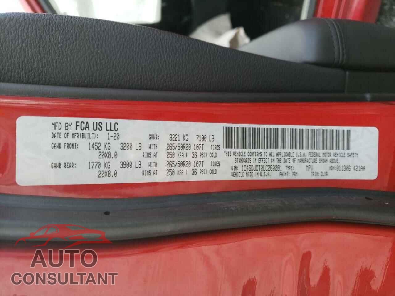 DODGE DURANGO 2020 - 1C4SDJCT0LC260281