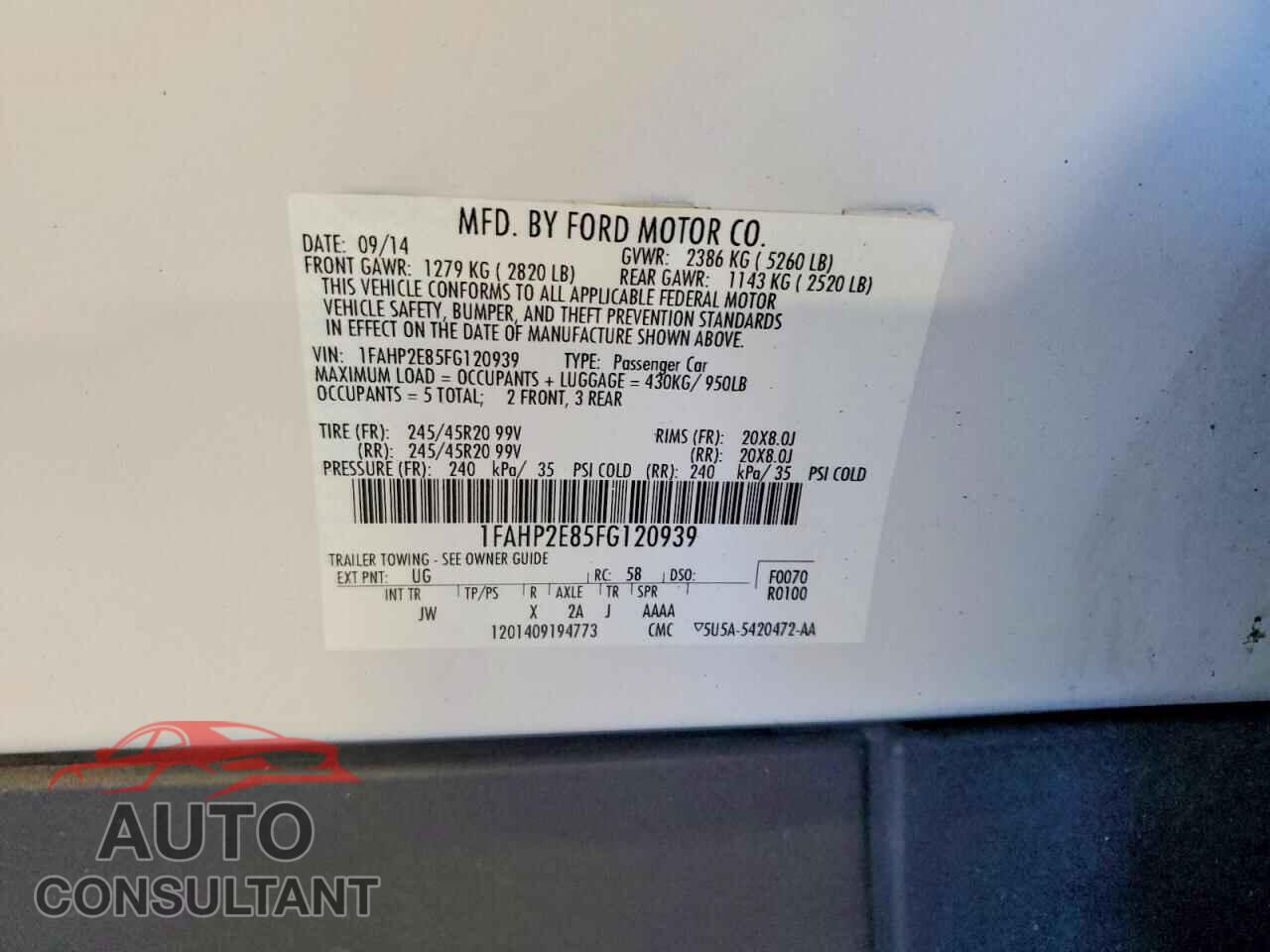 FORD TAURUS 2015 - 1FAHP2E85FG120939