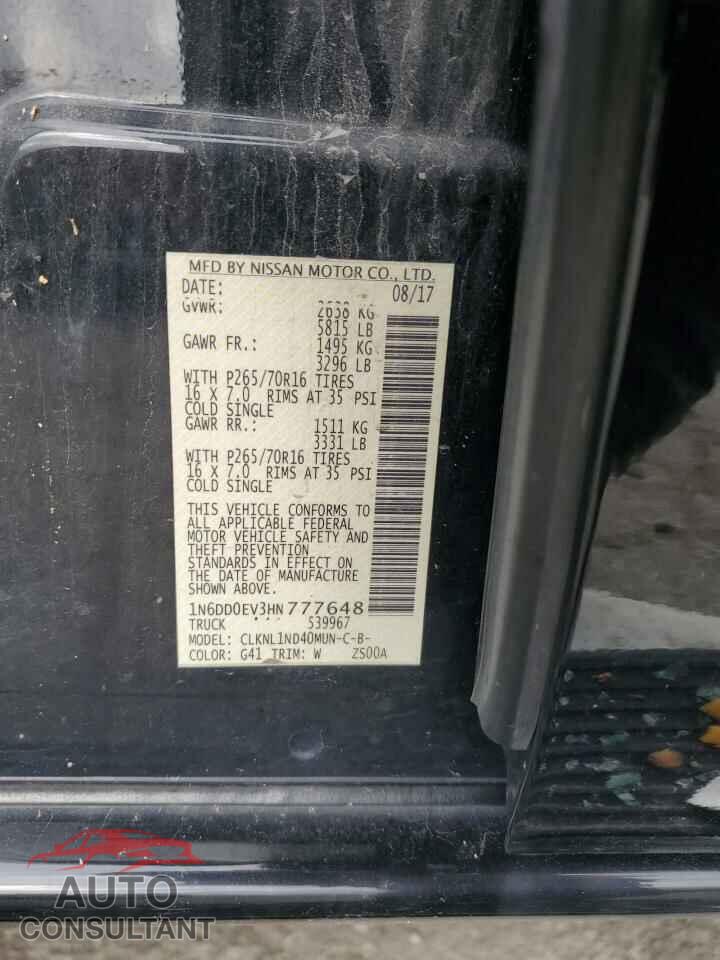 NISSAN FRONTIER 2017 - 1N6DD0EV3HN777648