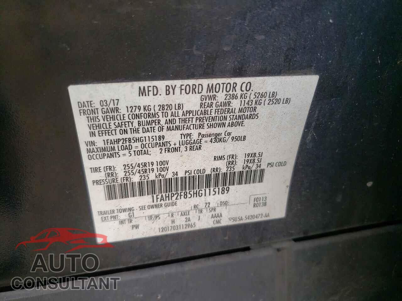 FORD TAURUS 2017 - 1FAHP2F85HG115189