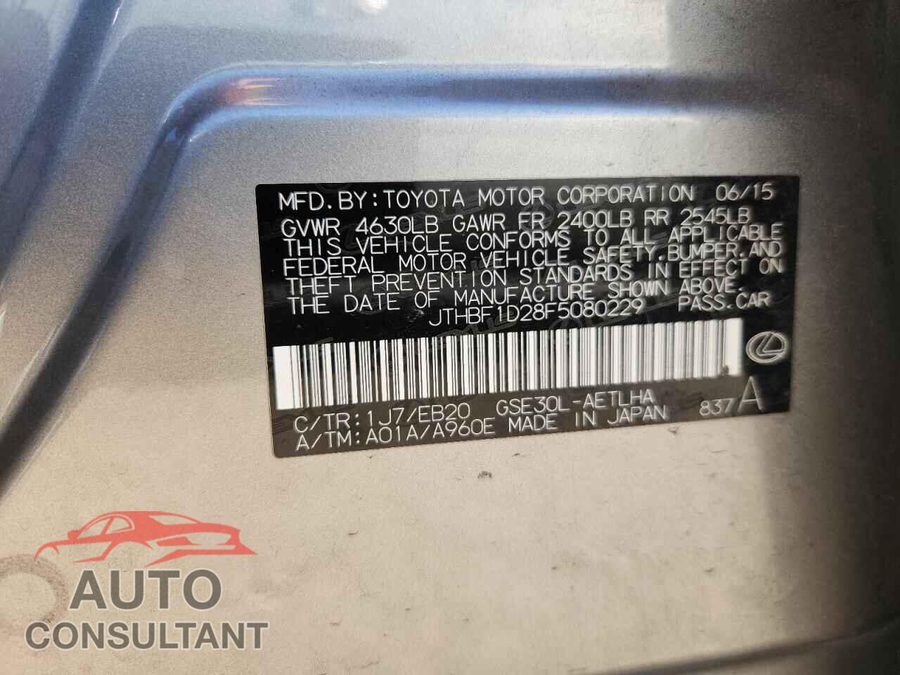 LEXUS IS 2015 - JTHBF1D28F5080229