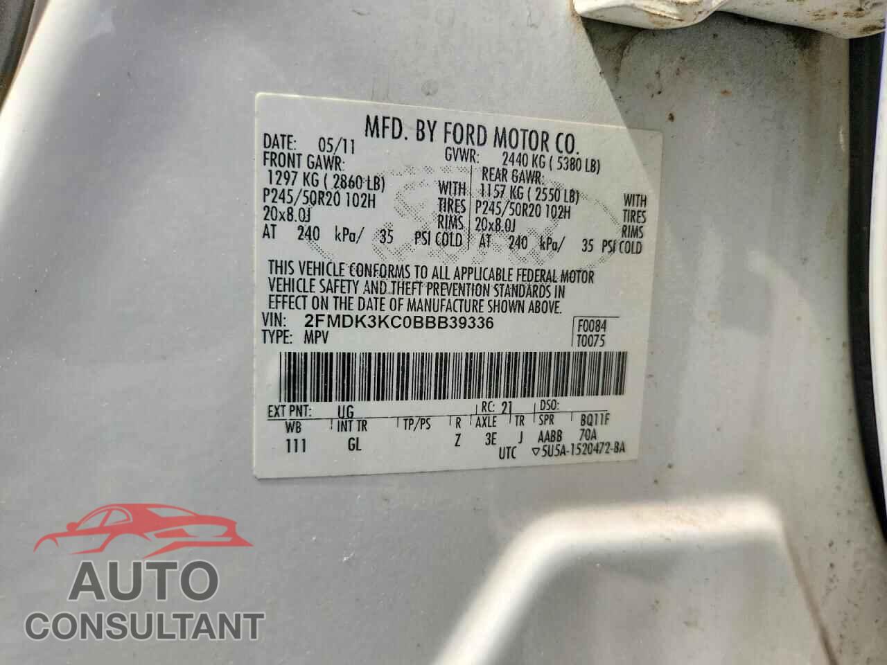 FORD EDGE 2011 - 2FMDK3KC0BBB39336