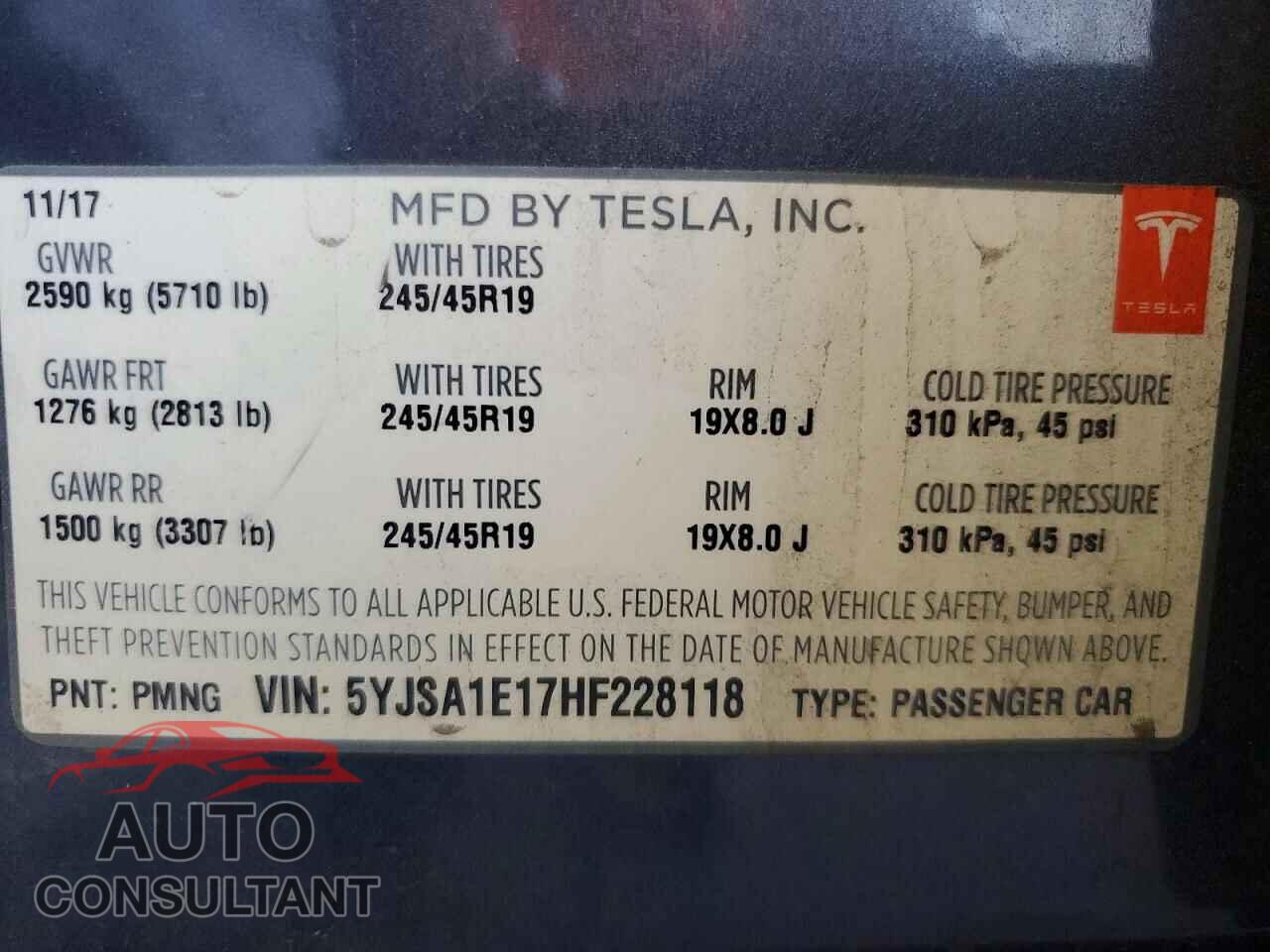TESLA MODEL S 2017 - 5YJSA1E17HF228118