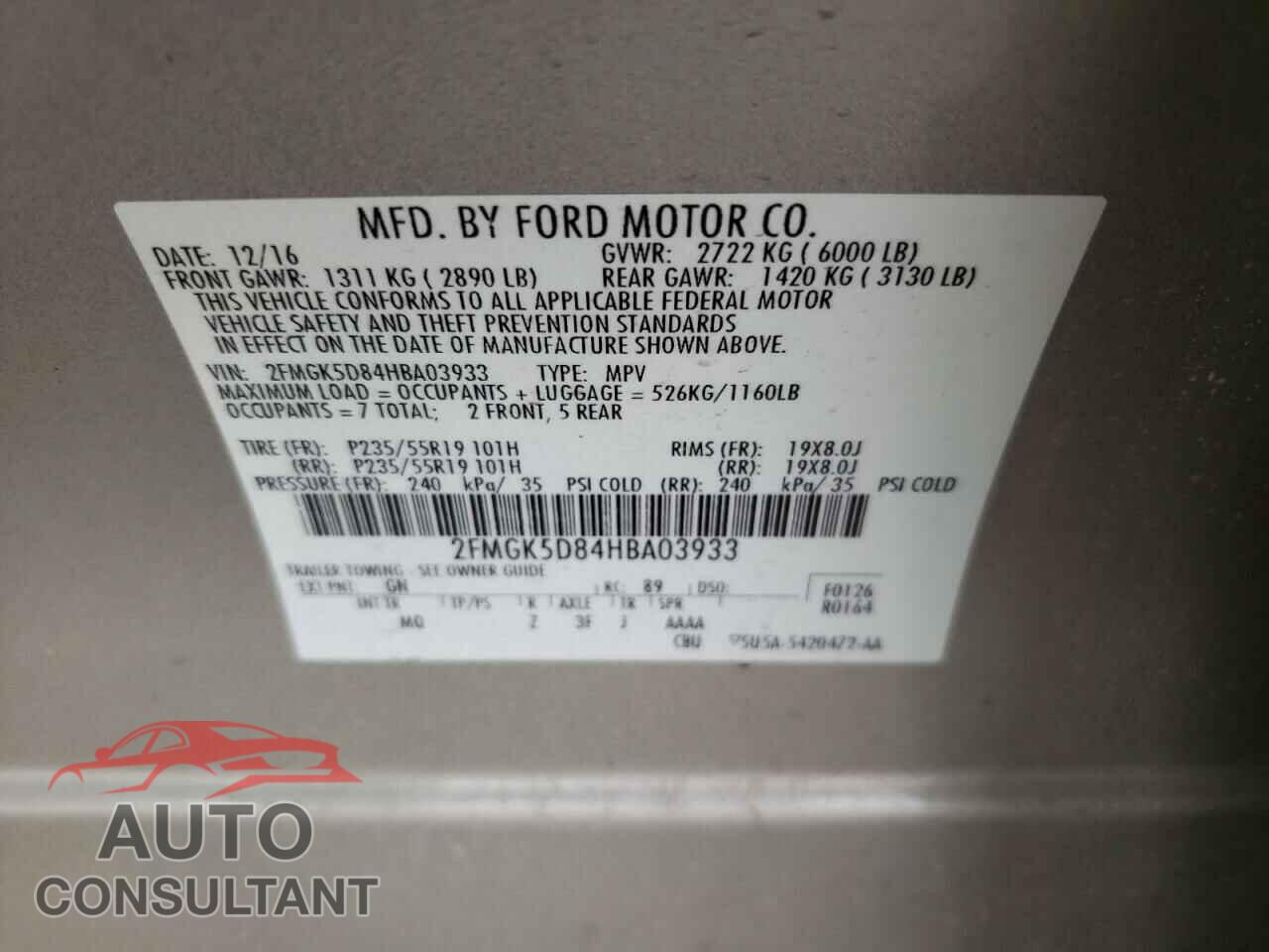 FORD FLEX 2017 - 2FMGK5D84HBA03933