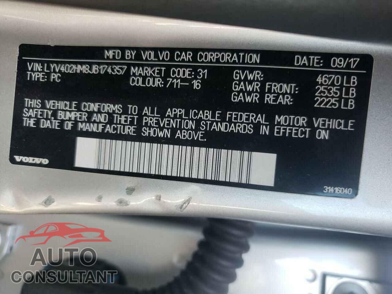 VOLVO S60 2018 - LYV402HM8JB174357