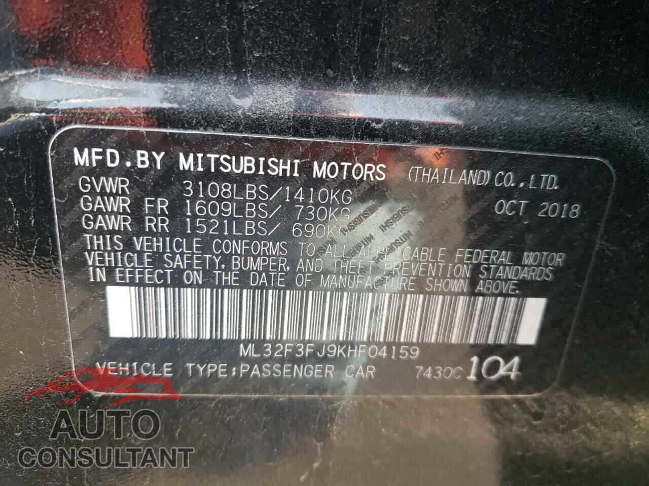 MITSUBISHI MIRAGE 2019 - ML32F3FJ9KHF04159