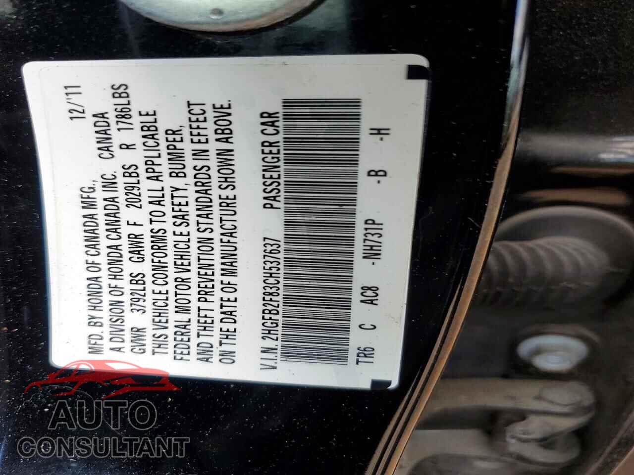 HONDA CIVIC 2012 - 2HGFB2F83CH537637