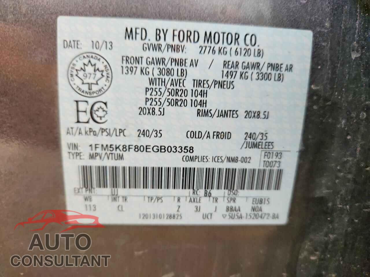 FORD EXPLORER 2014 - 1FM5K8F80EGB03358