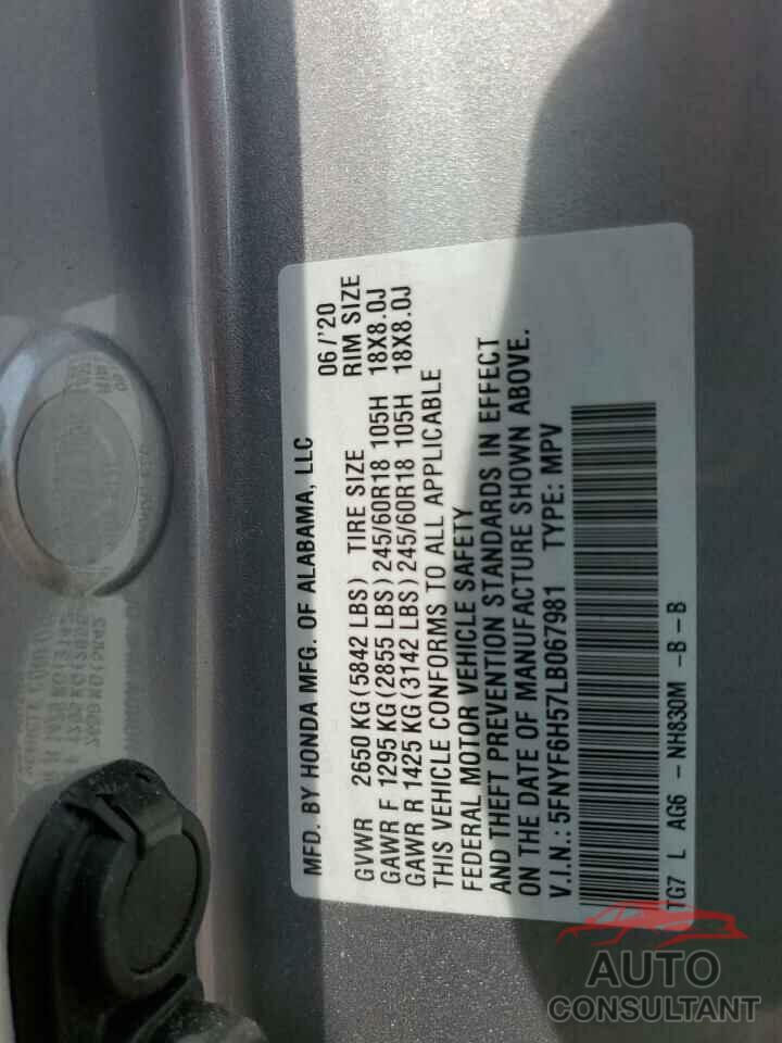HONDA PILOT 2020 - 5FNYF6H57LB067981