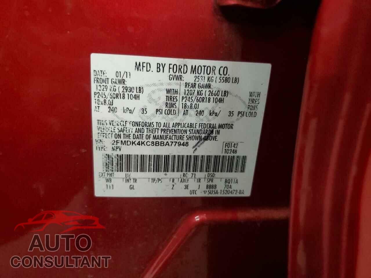 FORD EDGE 2011 - 2FMDK4KC8BBA77948