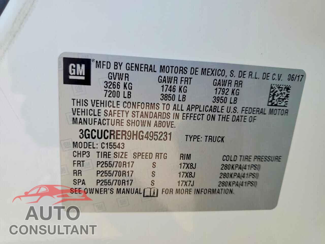 CHEVROLET SILVERADO 2017 - 3GCUCRER9HG495231
