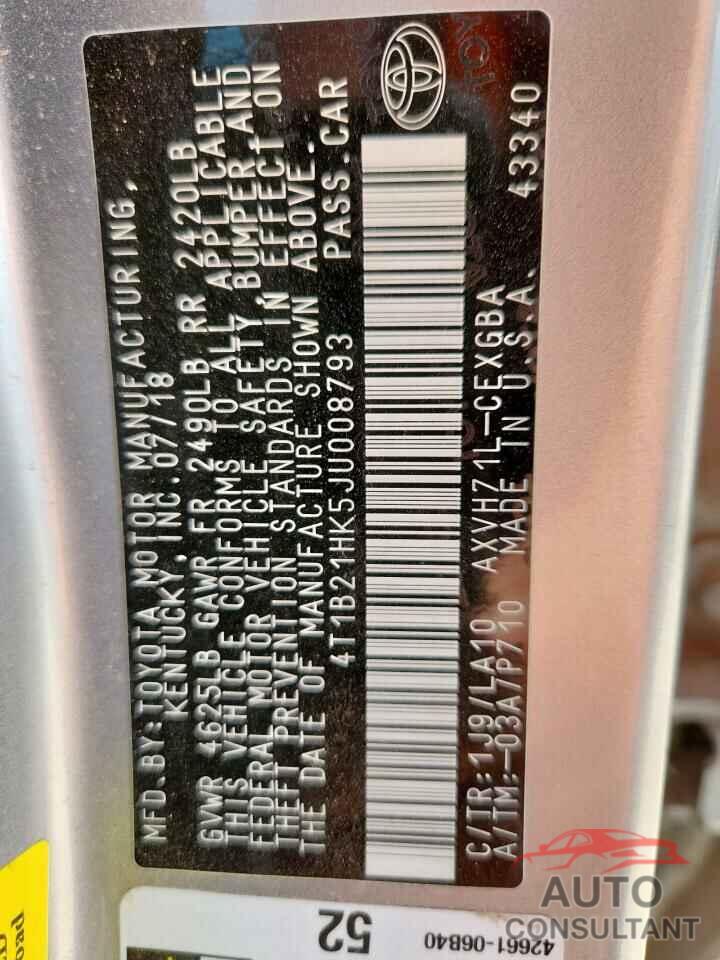 TOYOTA CAMRY 2018 - 4T1B21HK5JU008793