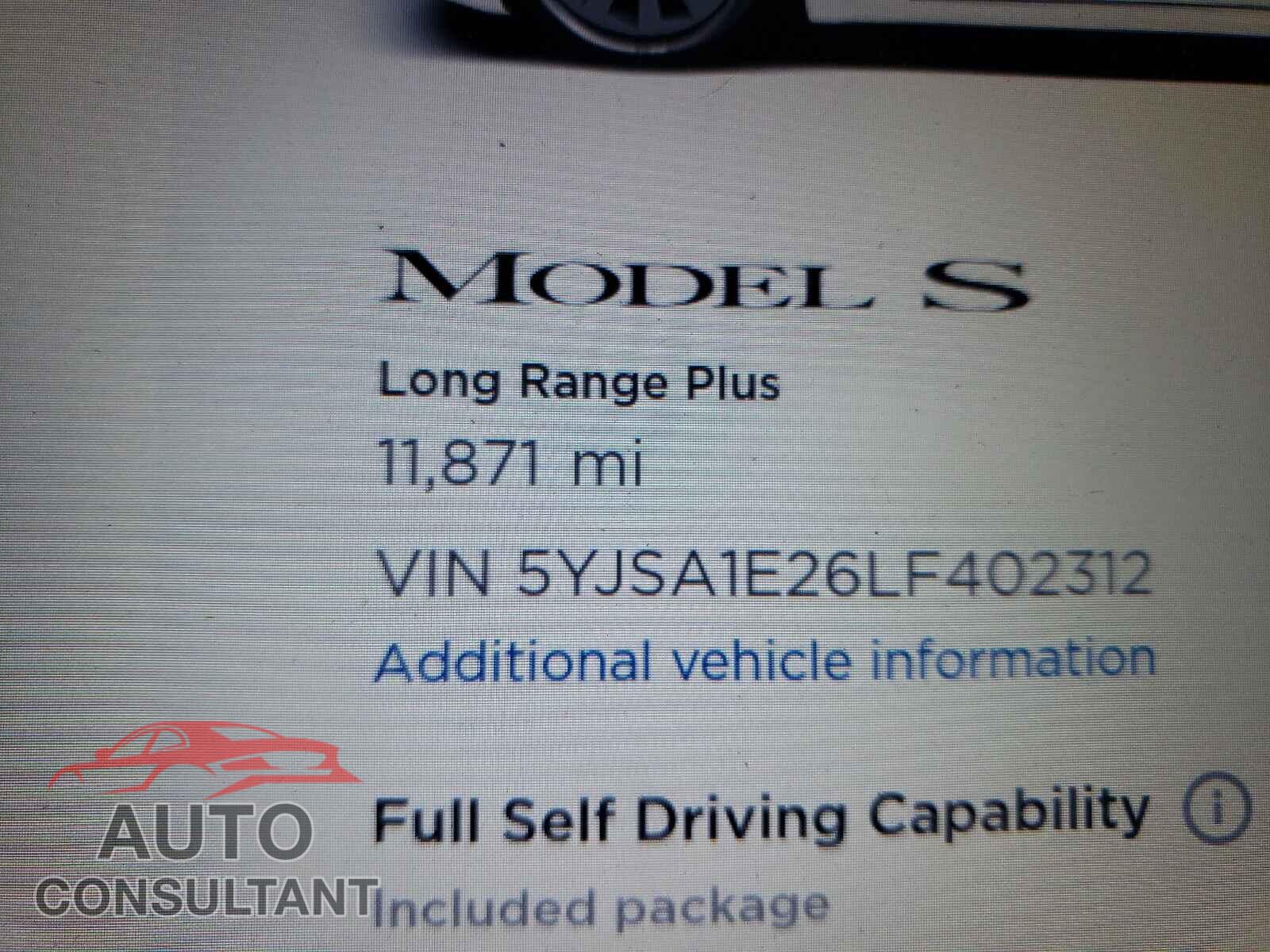 TESLA MODEL S 2020 - 5YJSA1E26LF402312