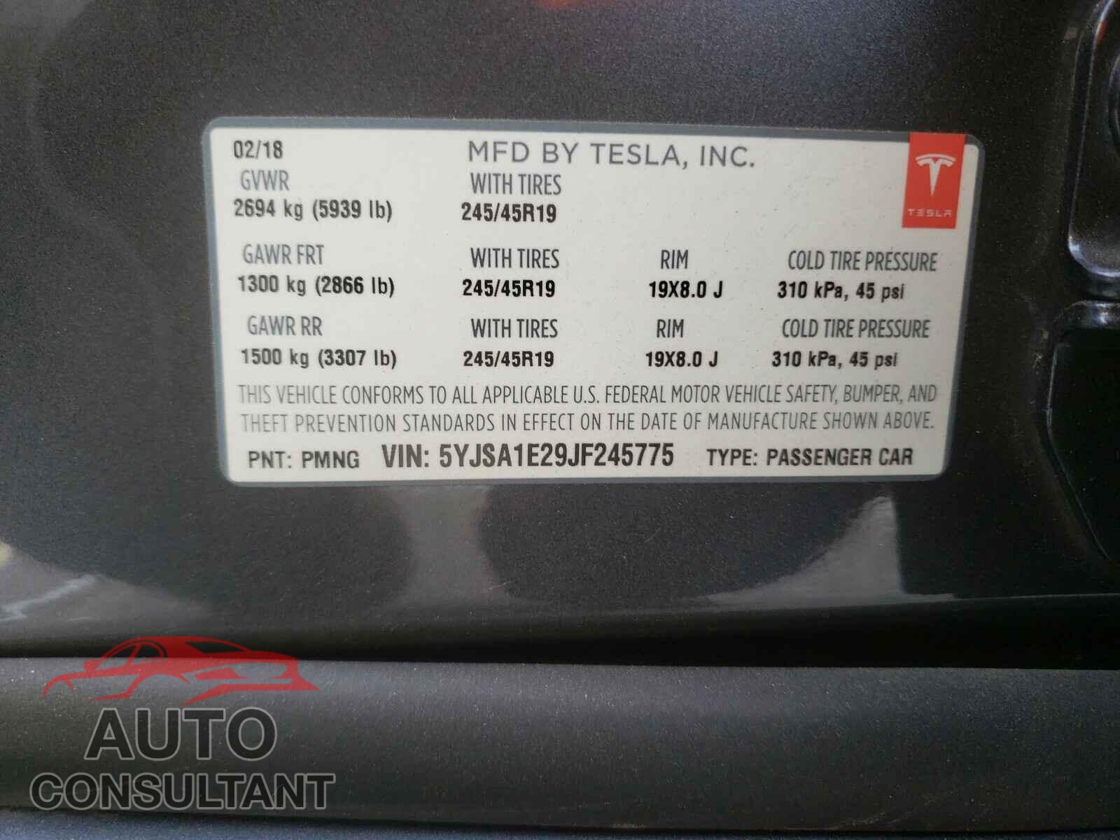 TESLA MODEL S 2018 - 5YJSA1E29JF245775