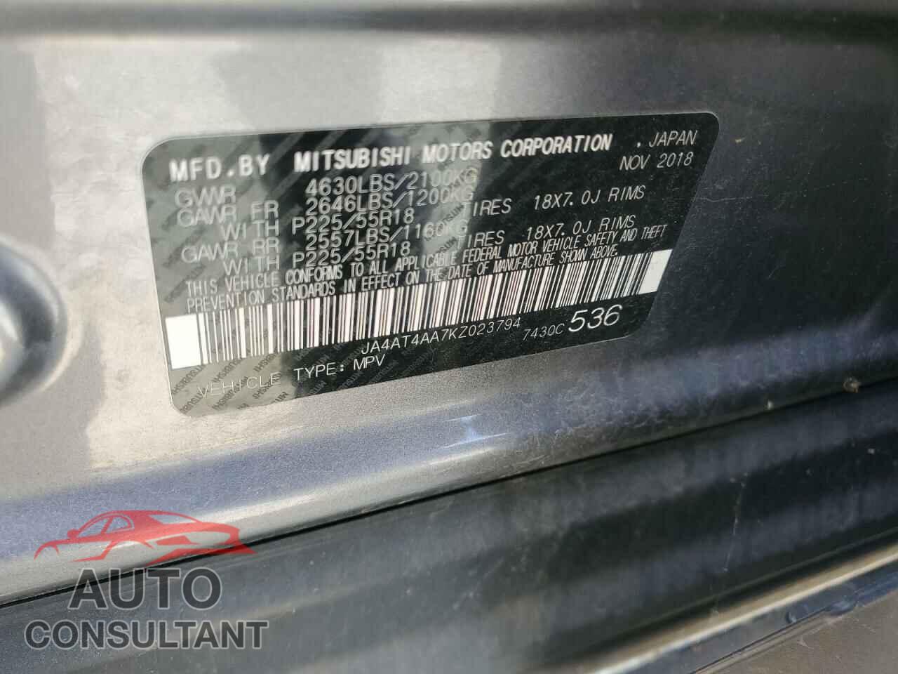 MITSUBISHI ECLIPSE 2019 - JA4AT4AA7KZ023794