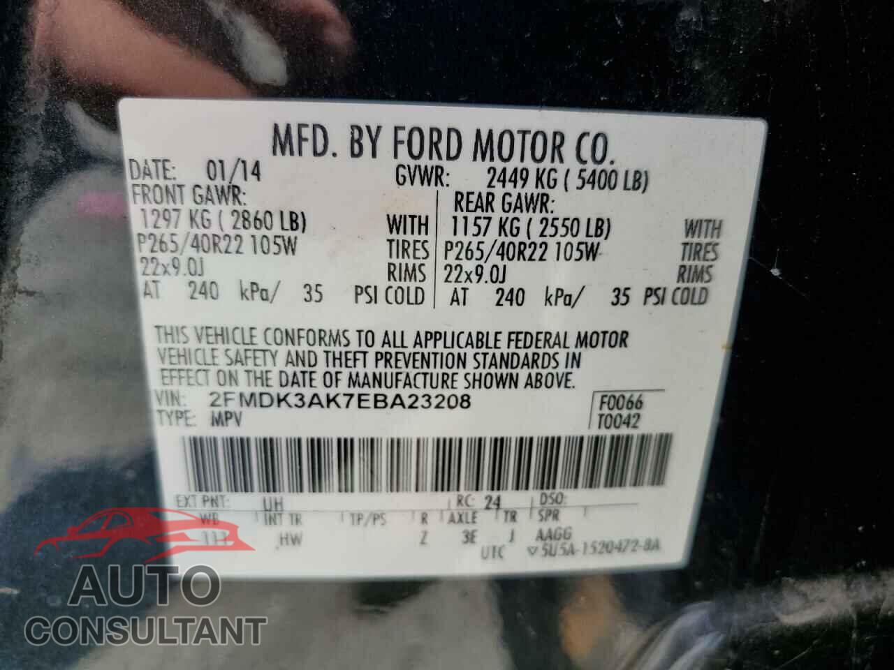 FORD EDGE 2014 - 2FMDK3AK7EBA23208
