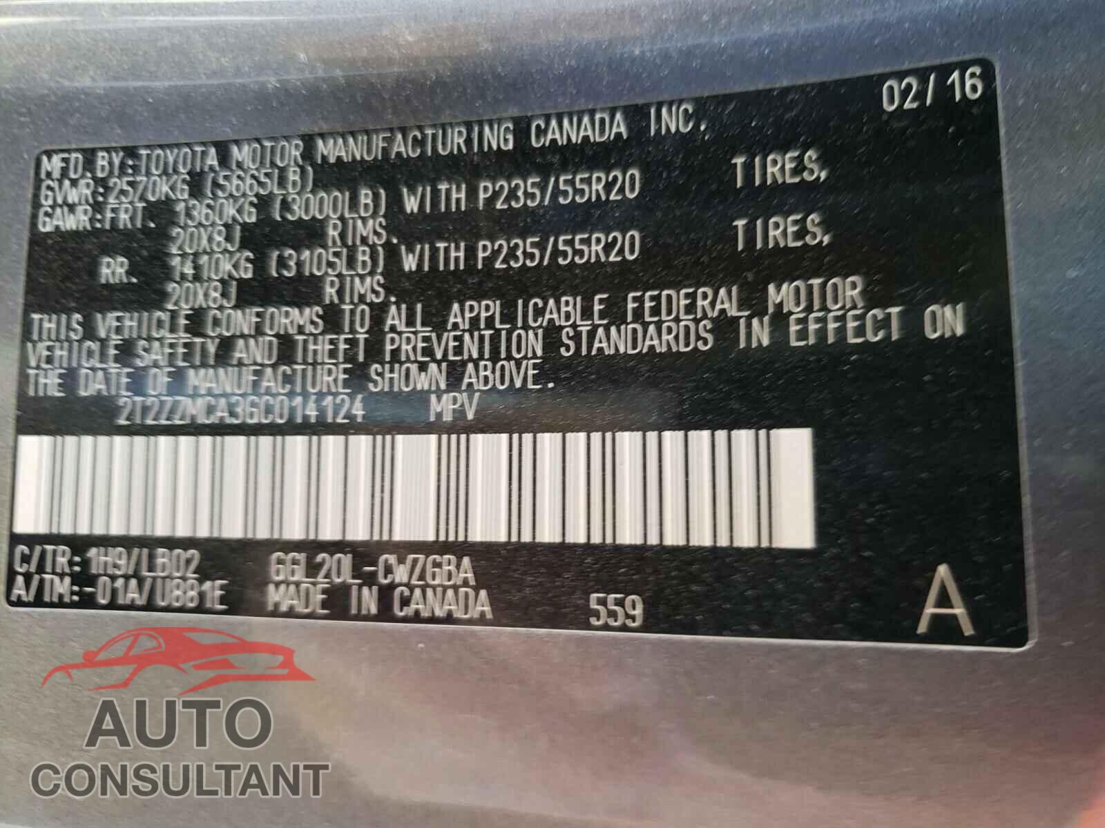 LEXUS RX350 2016 - 2T2ZZMCA3GC014124