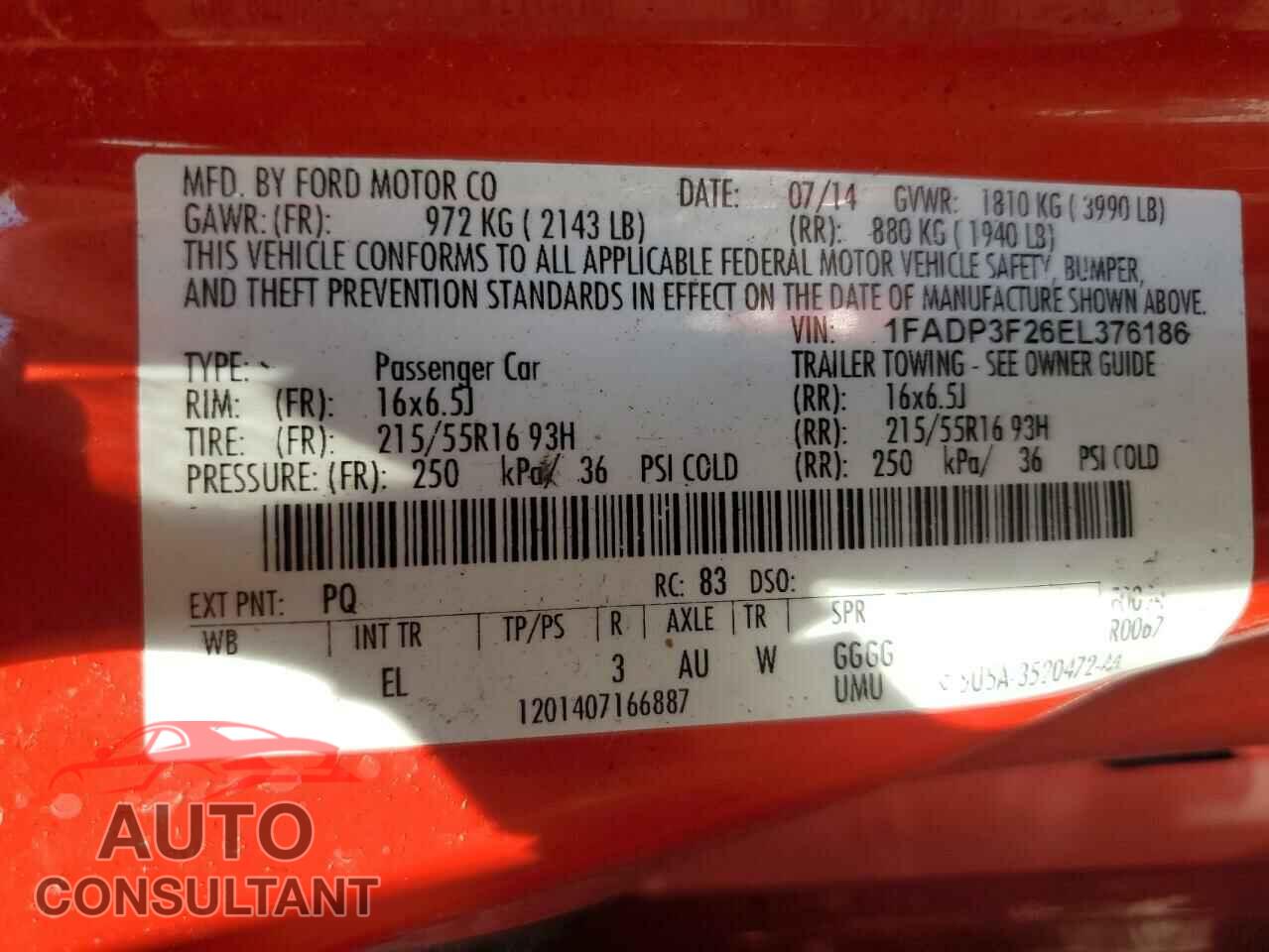 FORD FOCUS 2014 - 1FADP3F26EL376186