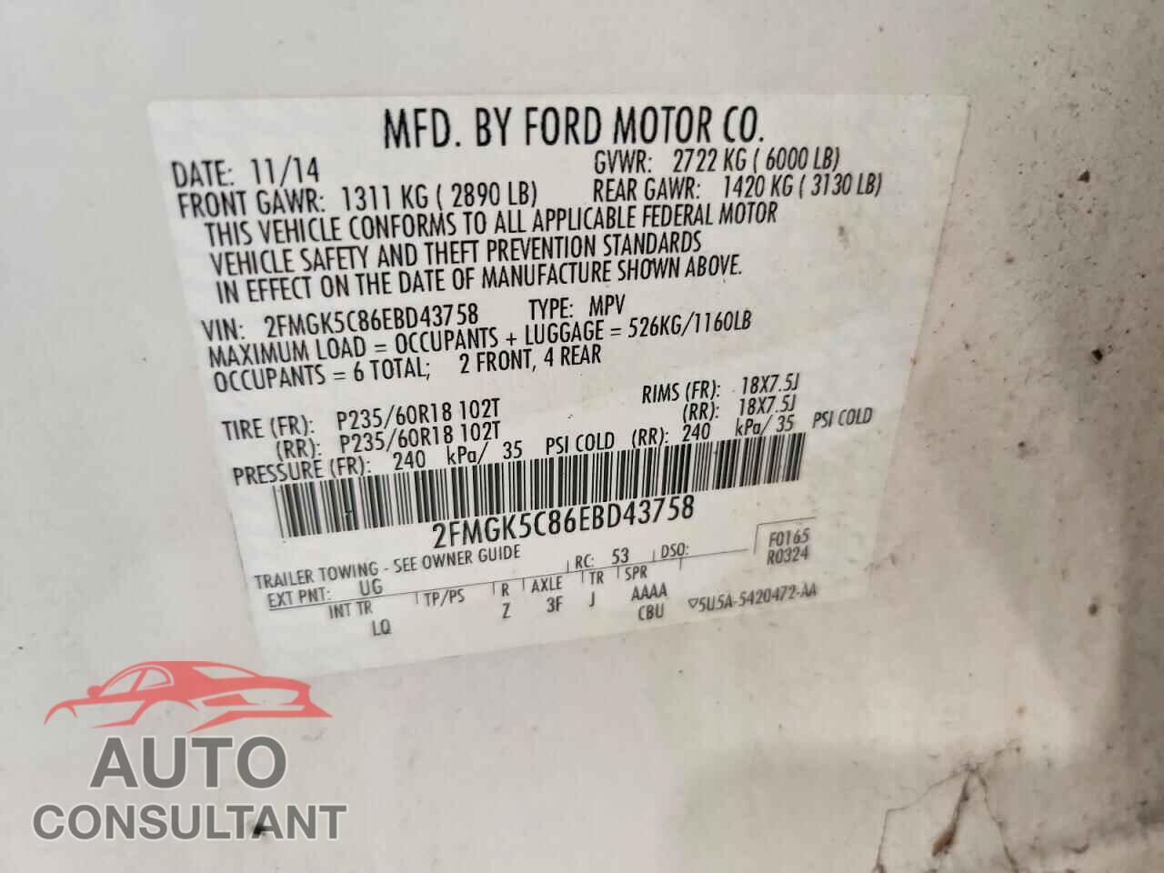 FORD FLEX 2014 - 2FMGK5C86EBD43758