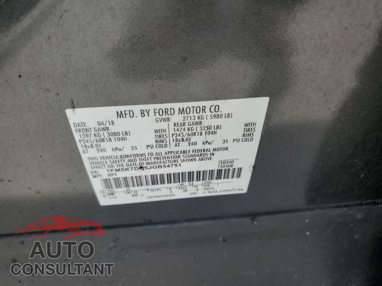 FORD EXPLORER 2018 - 1FM5K7DH5JGB54751